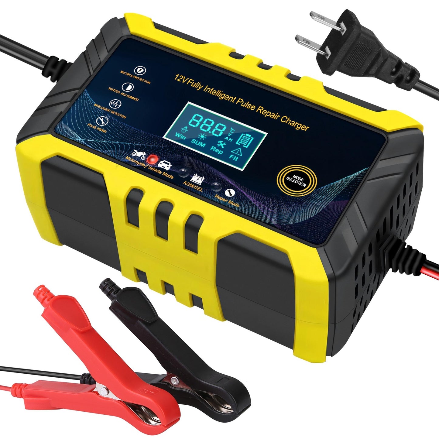 Car Battery Charger 12V/6A Smart Automatic Battery Charger Pulse Repair Battery Charger with LCD Display for Car Truck Motorcycle RV SUV