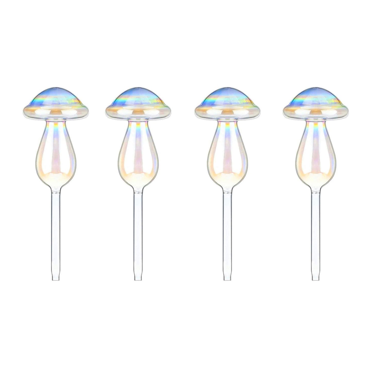 4Pcs Clear Glass Plant Watering Globes Iridescent Rainbow Gradient Mushroom Self-Watering Container Plant Self-Watering System Automatic Irrigation De