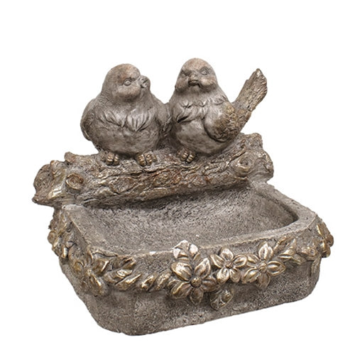 Charming Weathered Stone-Style Bird Feeder with Two Birds
