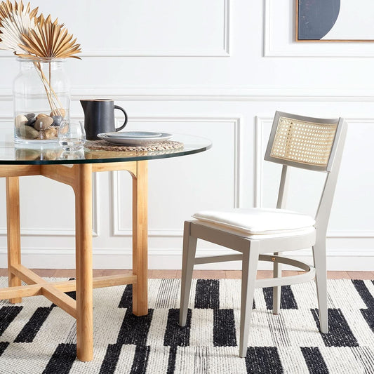 Coastal Grey Cane Seat Cushion Dining Chair For Kitchen