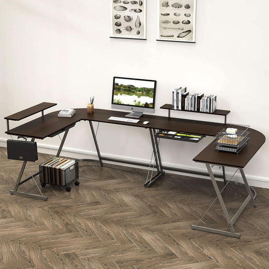 Vista L Shaped Desk With Removable Monitor Stand Espresso