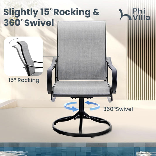 Outdoor Patio Dining Set With Swivel Chairs Gray Textilene
