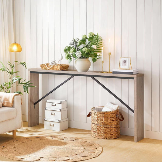 62.2 Inch Greige Industrial Console Table For Entryway