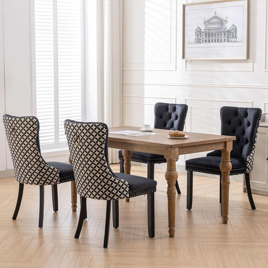 Velvet Tufted Dining Chairs Set Of 4 With Nailhead Trim
