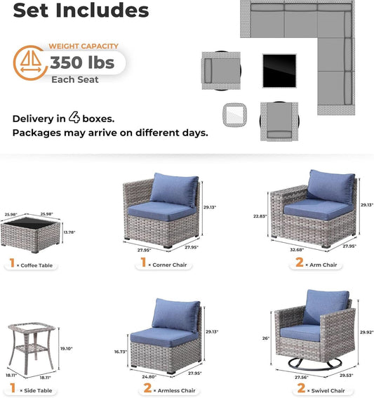 Outdoor Wicker Sectional Sofa Set with Swivel Chairs