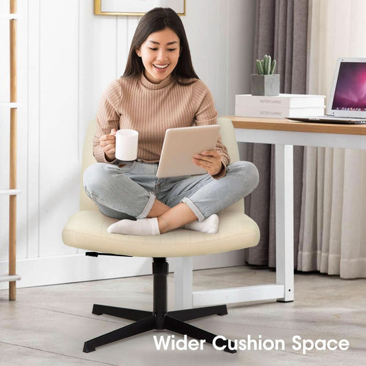 Criss Cross Armless Office Chair Beige Height Adjustable
