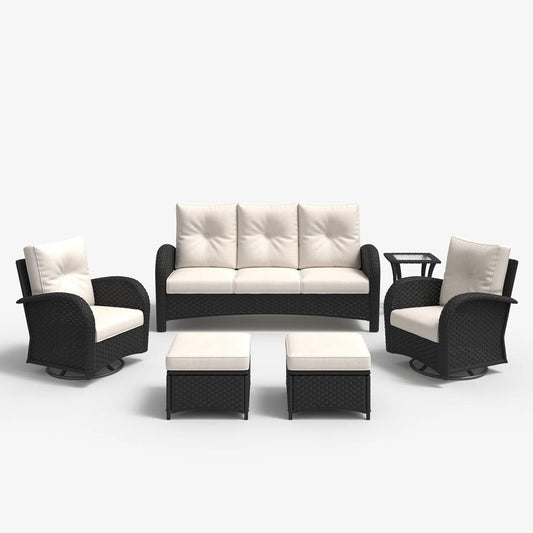 6 Piece Outdoor Patio Furniture Set Sectional Swivel Rocker Chairs