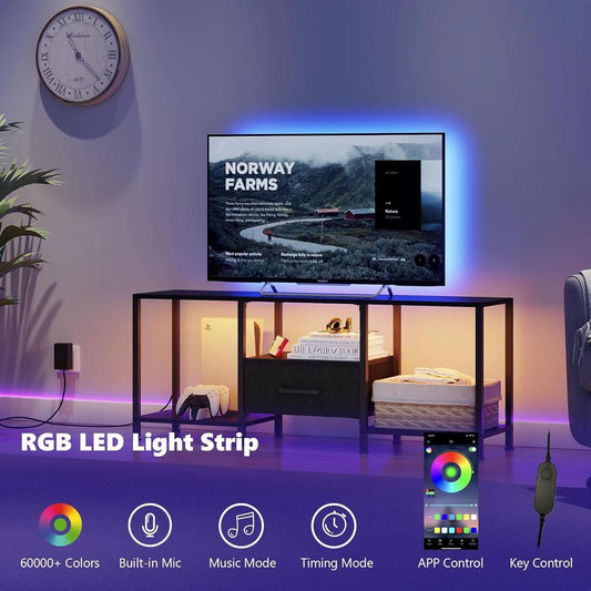 LED TV Stand For 55 Inch TVs With Open Shelves Black