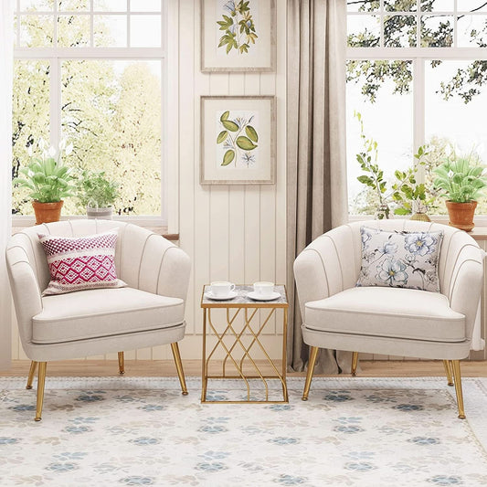 Modern Beige Velvet Accent Chair With Gold Metal Legs