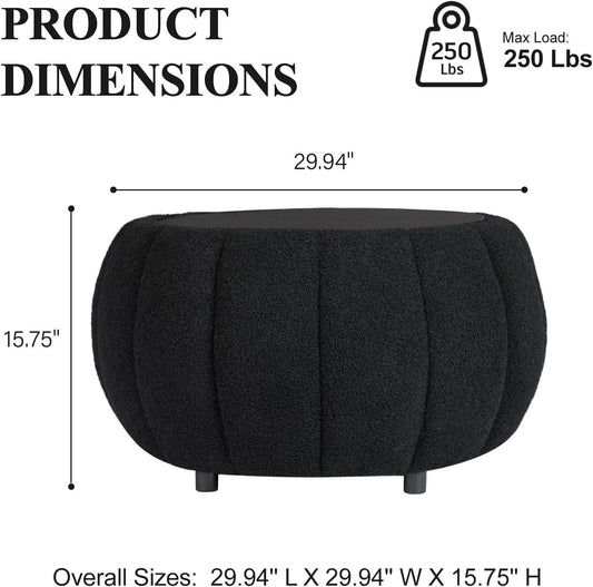 30 Inch Round Profile Teddy Fabric Hidden Storage Ottoman
