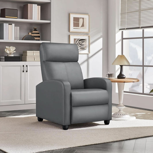 Gray PU Leather Recliner Chair With Lumbar Support