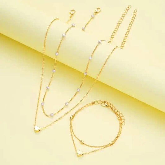 3pcs Heart Necklace & Bracelet Set for Women