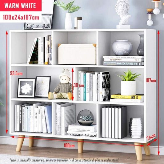 Wooden Open Shelf Bookcase 3 Tier Floor Standing Warm White
