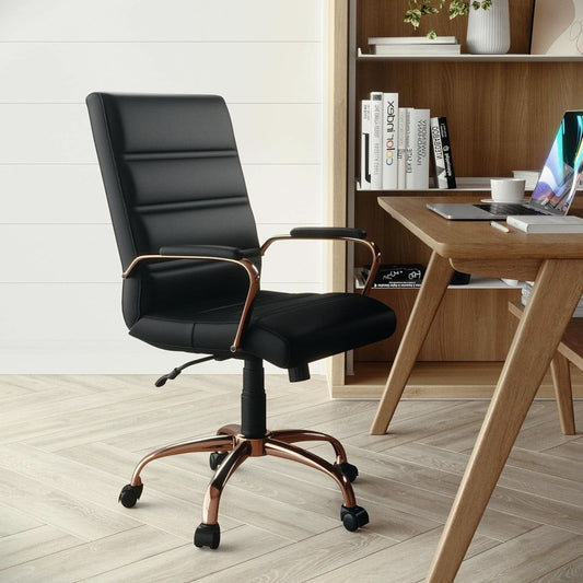 Whitney Mid Back LeatherSoft Desk Chair With Adjustable Height Black Rose Gold