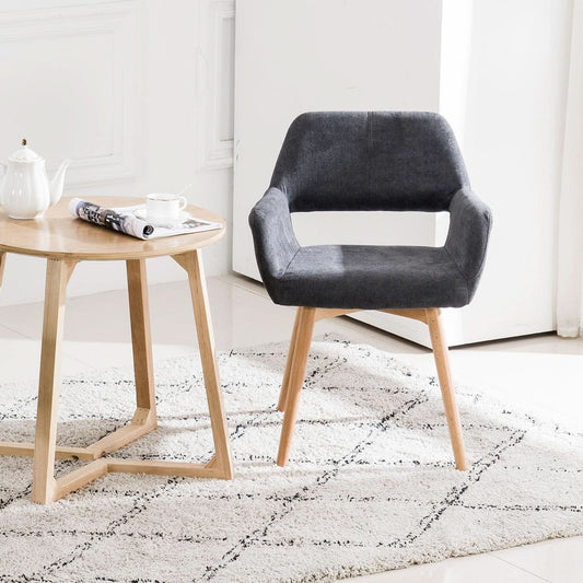 Charcoal Upholstered Armchair Mid Century Modern Wood Legs