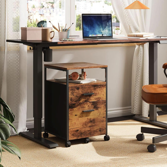 2 Drawer File Cabinet With Mobile Printer Stand Rustic Brown Wood Storage For A4 Or Letter Size Home Office