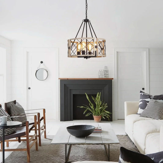 D19 Inch Rustic 4 Light Chandelier Black And White Oak