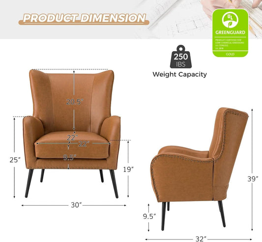 Faux Leather Wingback Chair With Black Nailhead Trim
