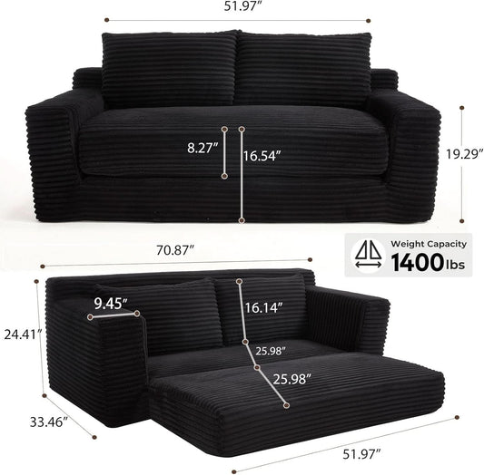 Convertible Corduroy Love Seat Sofa for Small Spaces