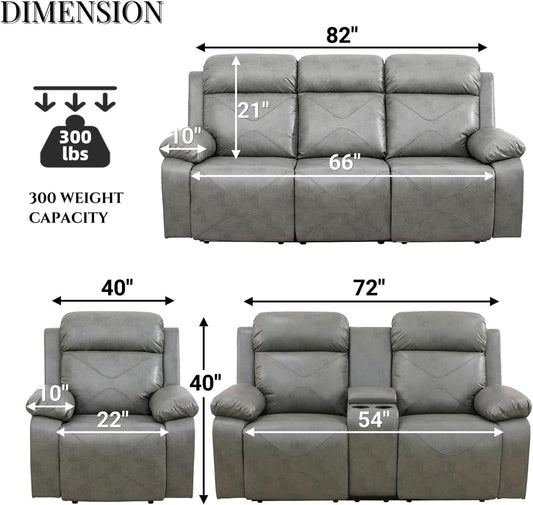 Power Recliner Sofa Set With LED Lights Grey Two Piece
