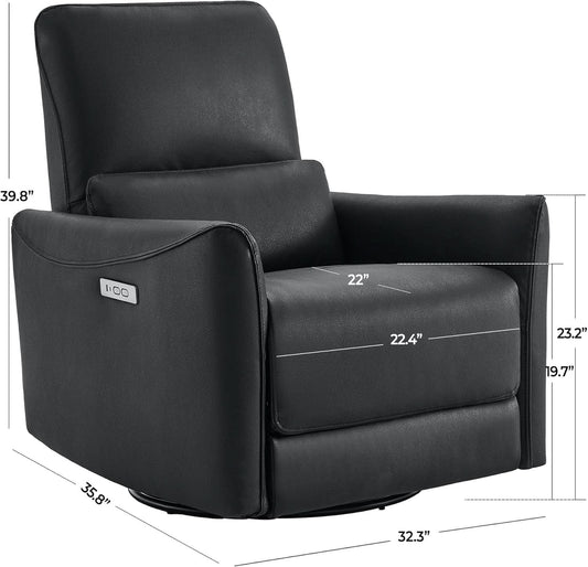 Power Recliner Chair USB Charging Lumbar Support Black