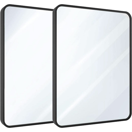 Set of Two Black Bathroom Mirrors 24 x 36 Inch Metal Frame Rectangle Vanity