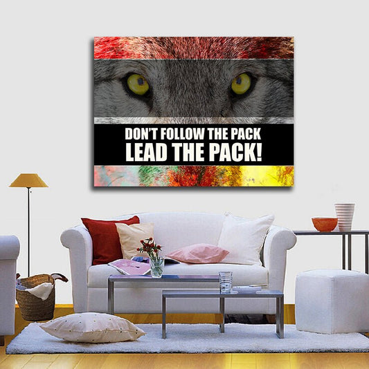 Don't Follow The Pack Lead The Pack! Framed Canvas Wall Art Motivational Office Art Wolf Art