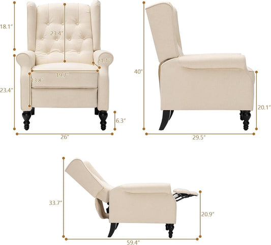 Beige Mid Century Wingback Recliner Chair With Upholstered Fabric