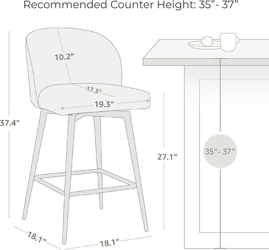 Counter Height Bar Stools Set of 3 26in Grey Faux Leather
