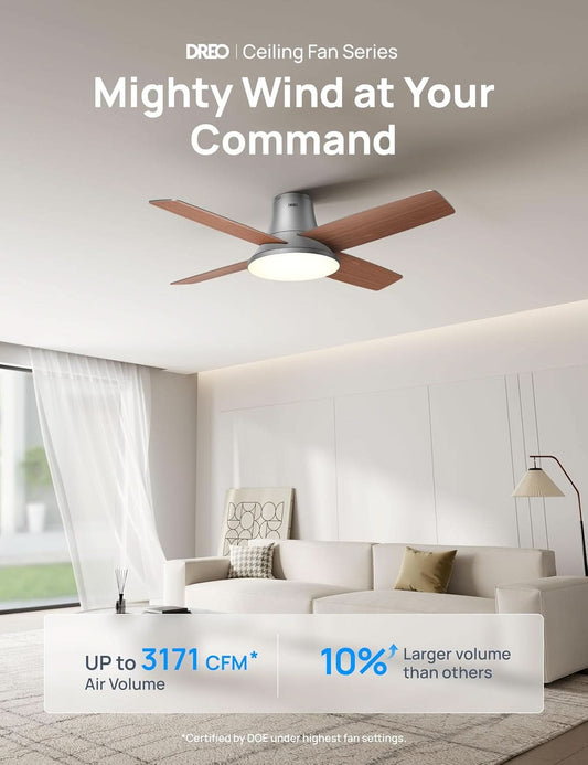 Smart Ceiling Fan 44 Inch Silver With Dimmable LED Light