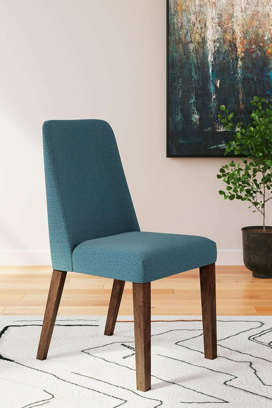 Upholstered Side Chair Set Blue And Brown Foam Cushioned