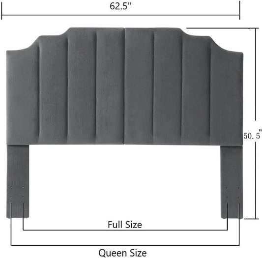 Dark Gray Velvet Tufted Queen Headboard with Curved Design