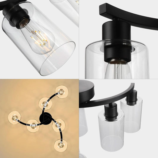 Six Light Black Farmhouse Chandelier With Adjustable Height