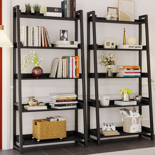 Industrial 5 Tier Bookshelf With Steel Frame 74In Tall