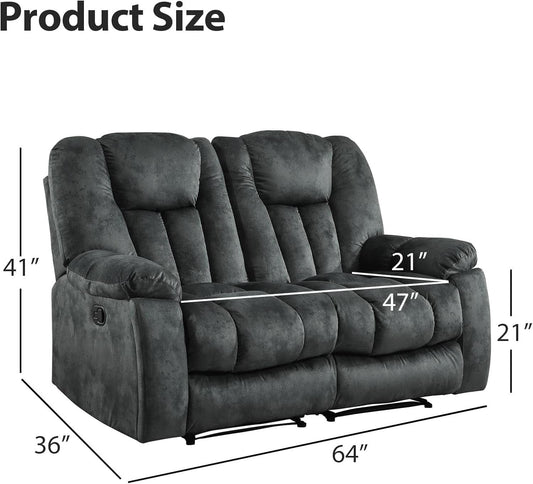 Grey Extra Wide Loveseat Recliner Sofa For Two Cup Holders
