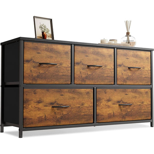 Rustic Wood 5 Drawer Dresser For Bedroom Storage Cabinet
