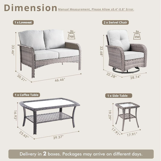 5 Piece Outdoor Patio Furniture Set With Swivel Rocker Chairs Light Gray