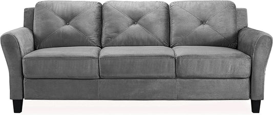 Harrington Grey Sofa Button Tufted Rolled Arm With Plush Cushions