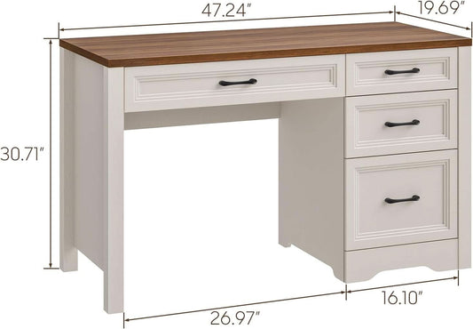 White Farmhouse Executive Desk With Storage And File Drawer