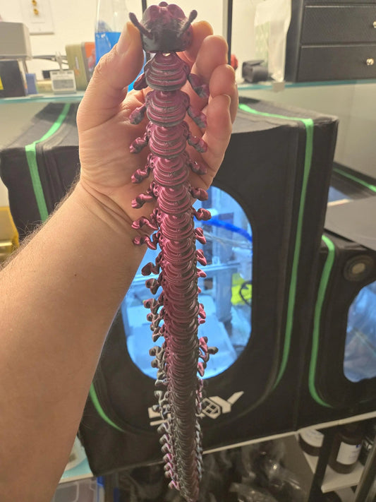 Centi the Centipede, by BendyBuddies 3D Printed, 1 Color PLA, articulated cetipede, fidget, toy, 20 inches