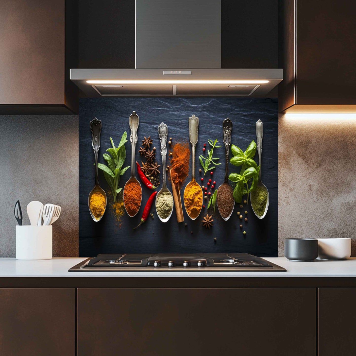 Spice Harmony Tempered Glass Backsplash – Culinary Art Kitchen Wall Decor