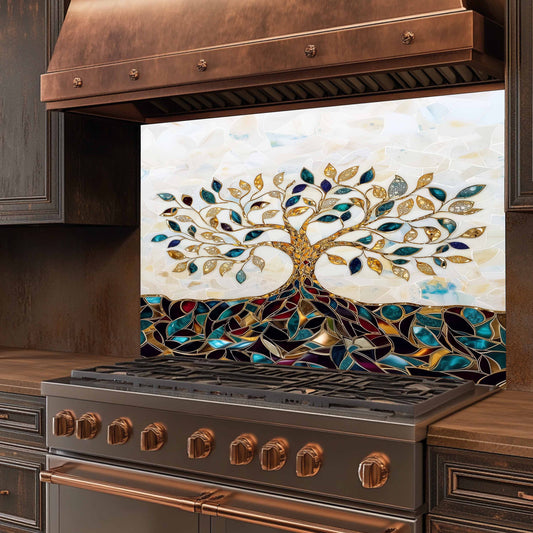 Custom Kitchen Backsplash – Gem Roots Tempered Glass Stove Backsplash