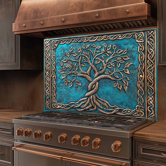 Custom Kitchen Backsplash – Aqua Heritage Tempered Glass Stove Backsplash