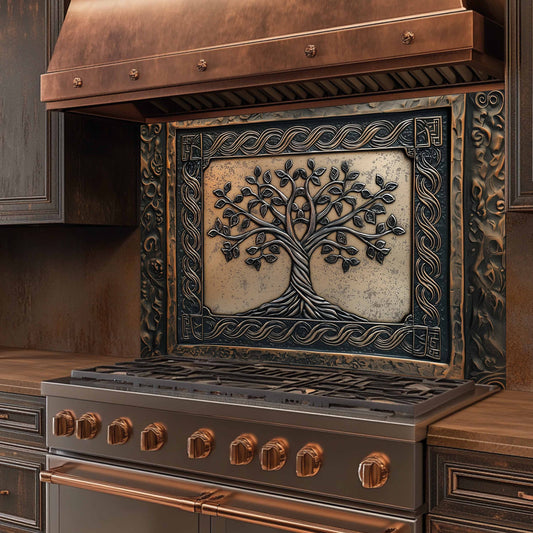 Custom Kitchen Backsplash – Bronze Heritage Tempered Glass Stove Backsplash