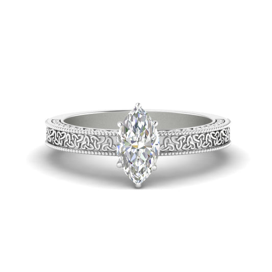 Marquise Cut Celtic Engraved Solitaire Engagement Ring