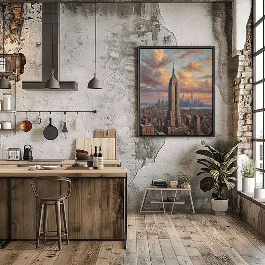 Empire State Sunset: Manhattan Golden Hour & Iconic Cityscape Oil Painting