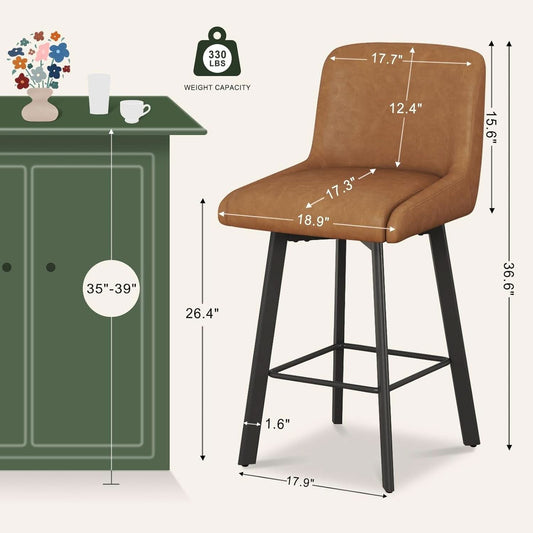 26 Inch Whiskey Brown Bar Stools Set Of 2 For Kitchen Island