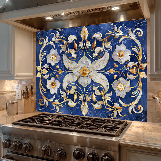 Custom Kitchen Backsplash – Imperial Bloom Tempered Glass Stove Backsplash