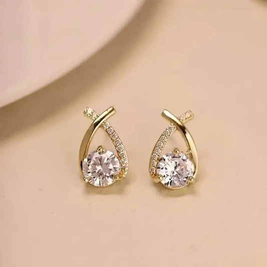 Vintage Style Stud Earrings - Embellished with Rhinestones, Cross Line Design