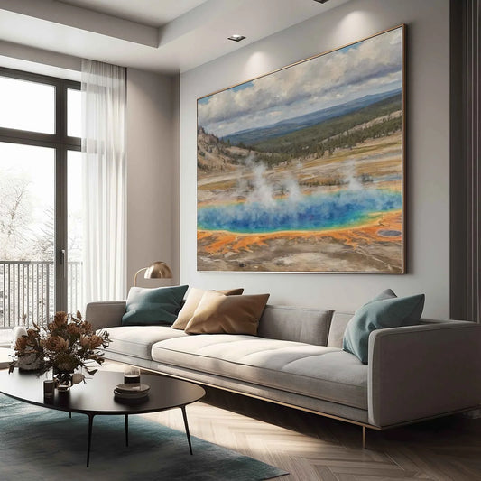Yellowstone Prismatic: Grand Thermal Spring & Radiant Earth Oil Painting